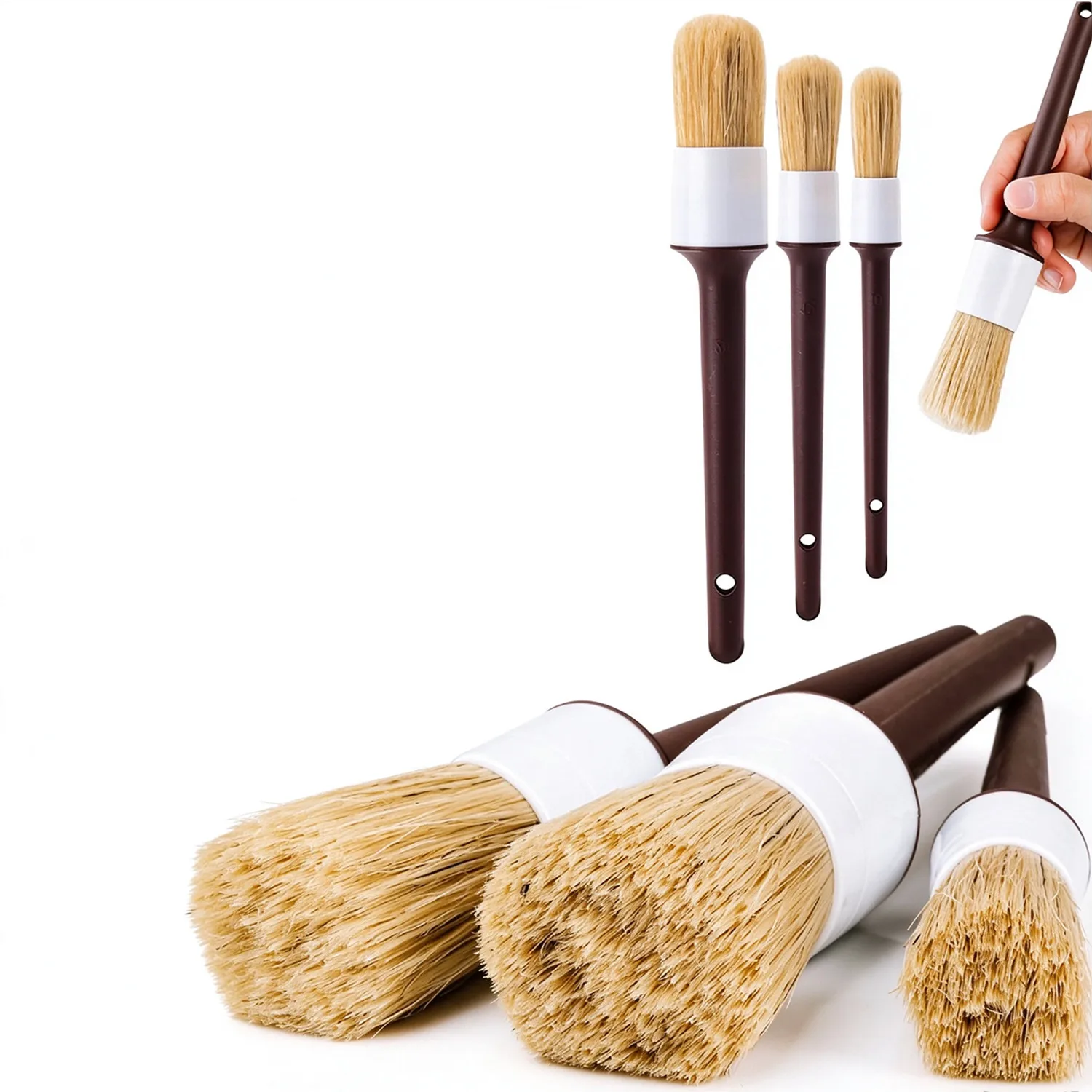 Car Detailing Brush Set Boar Hair Interior - Набор щеток для детейлинга автомобиля, 3