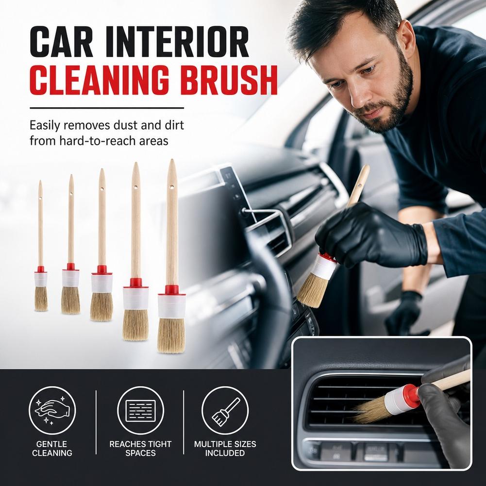 Набор из 5 щеток для ухода за  – обзор и цена Car Detailing Brush Set Boar Hair Interior