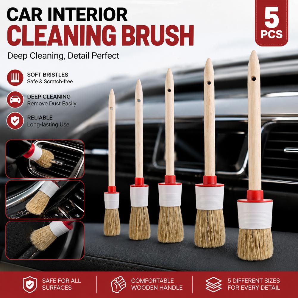 Набор из 5 щеток для ухода за  – обзор и цена Car Detailing Brush Set Boar Hair Interior